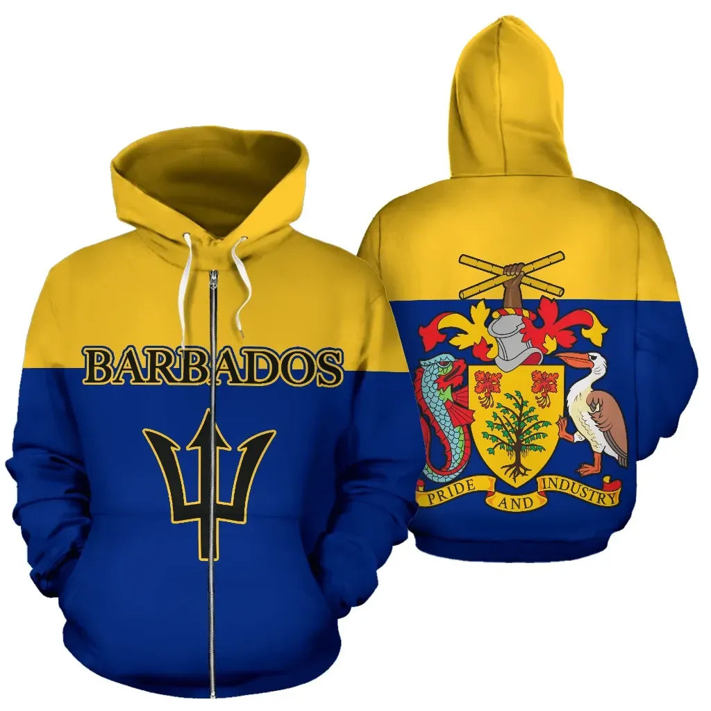 Barbados All Over Zip Up Hoodie Coat Of Arms