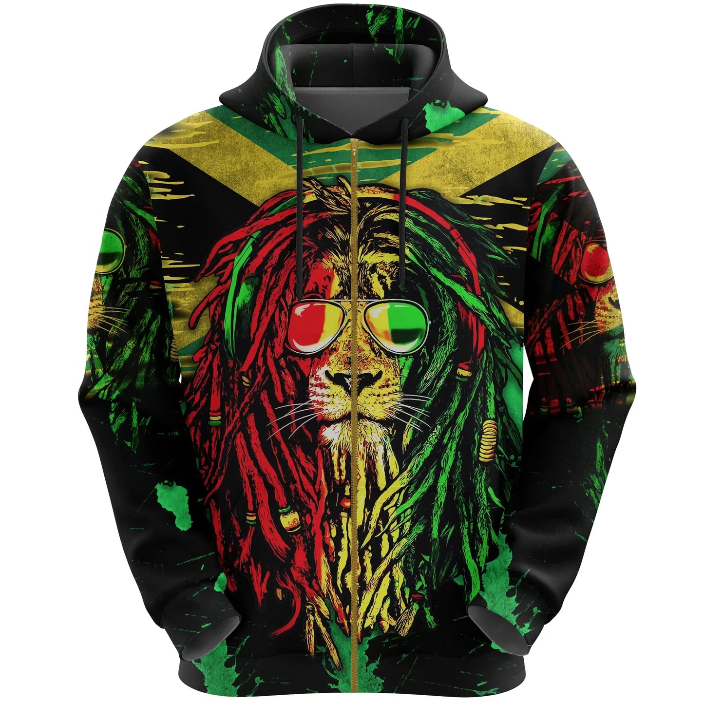 Jamaica Lion Zip Hoodie Reggae Music