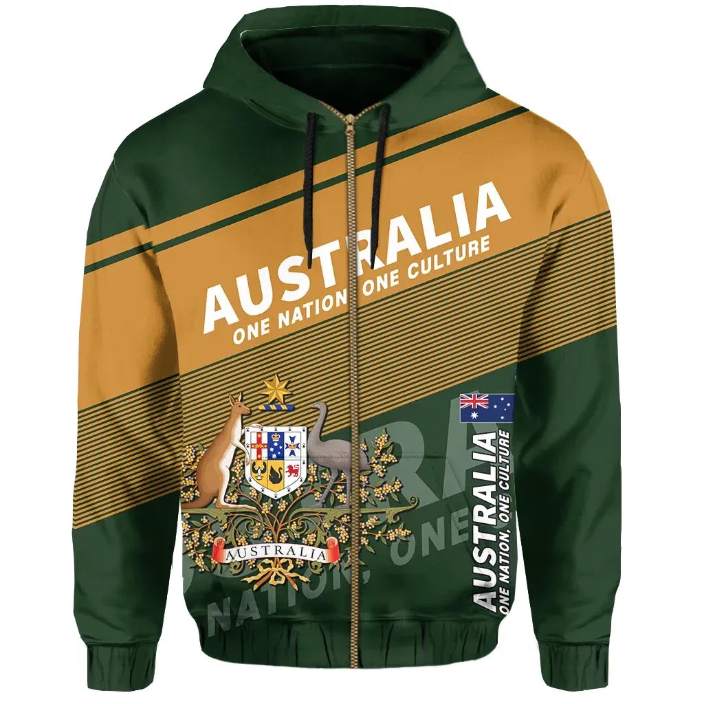 Australia Zipper Hoodie Flag Motto Limited Style