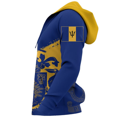 Barbados Flag Zipper Hoodie Faded