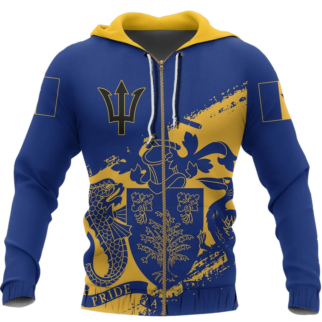 Barbados Flag Zipper Hoodie Faded