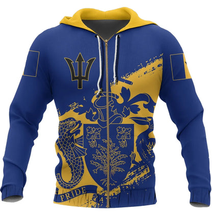 Barbados Flag Zipper Hoodie Faded
