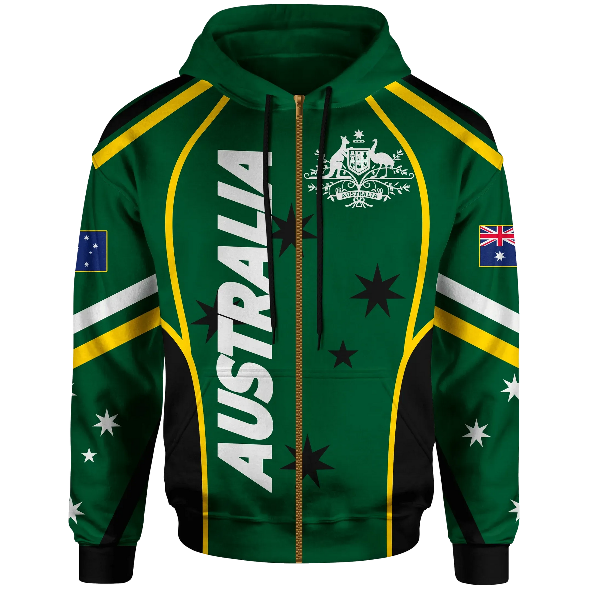 Australia Zip Up Hoodie Australian Coat Of Arms Green Hoodie Unisex