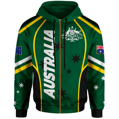 Australia Zip Up Hoodie Australian Coat Of Arms Green Hoodie Unisex