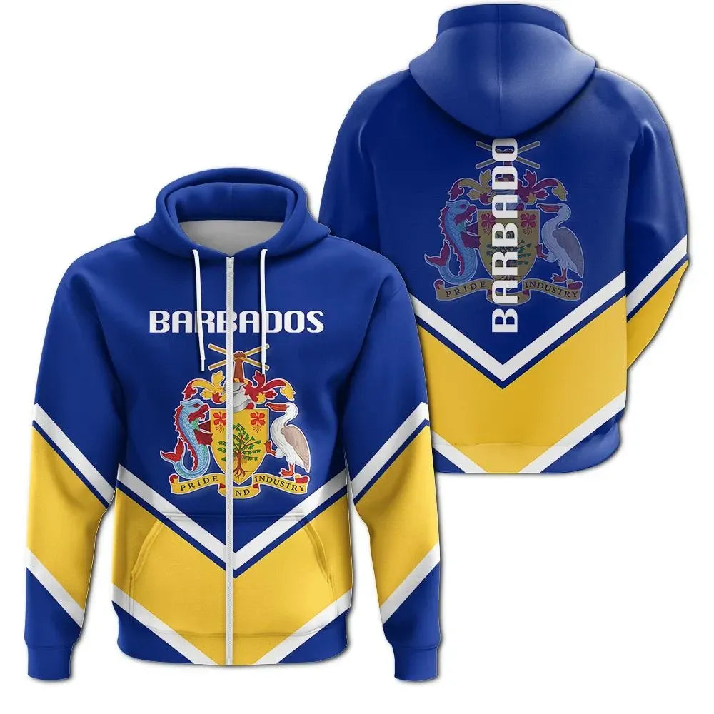 Barbados Coat Of Arms Zip Hoodie Lucian Stylew