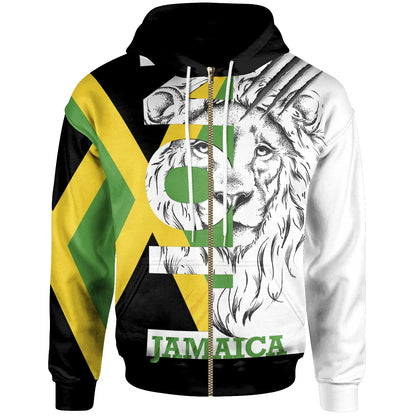Jahblessjamaica Zip Hoodie Jamaica Lion With Flag Color