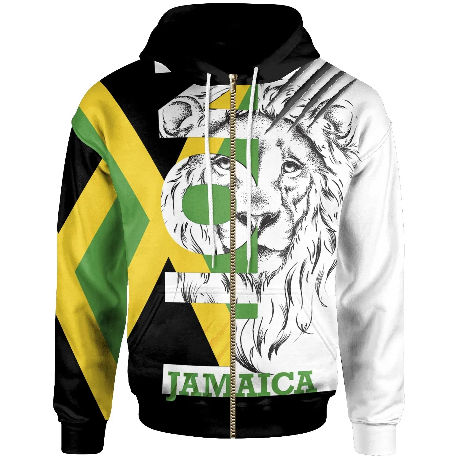 Jahblessjamaica Zip Hoodie Jamaica Lion With Flag Color