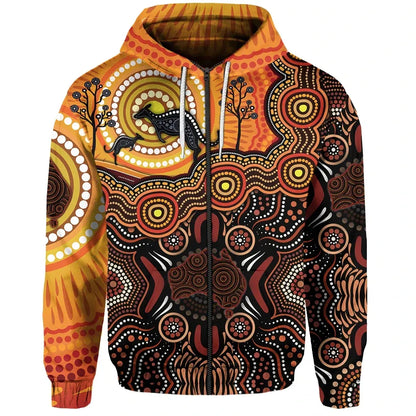 Australia Aboriginal Zip Up Hoodie, Kangaroo Map Dot Painting