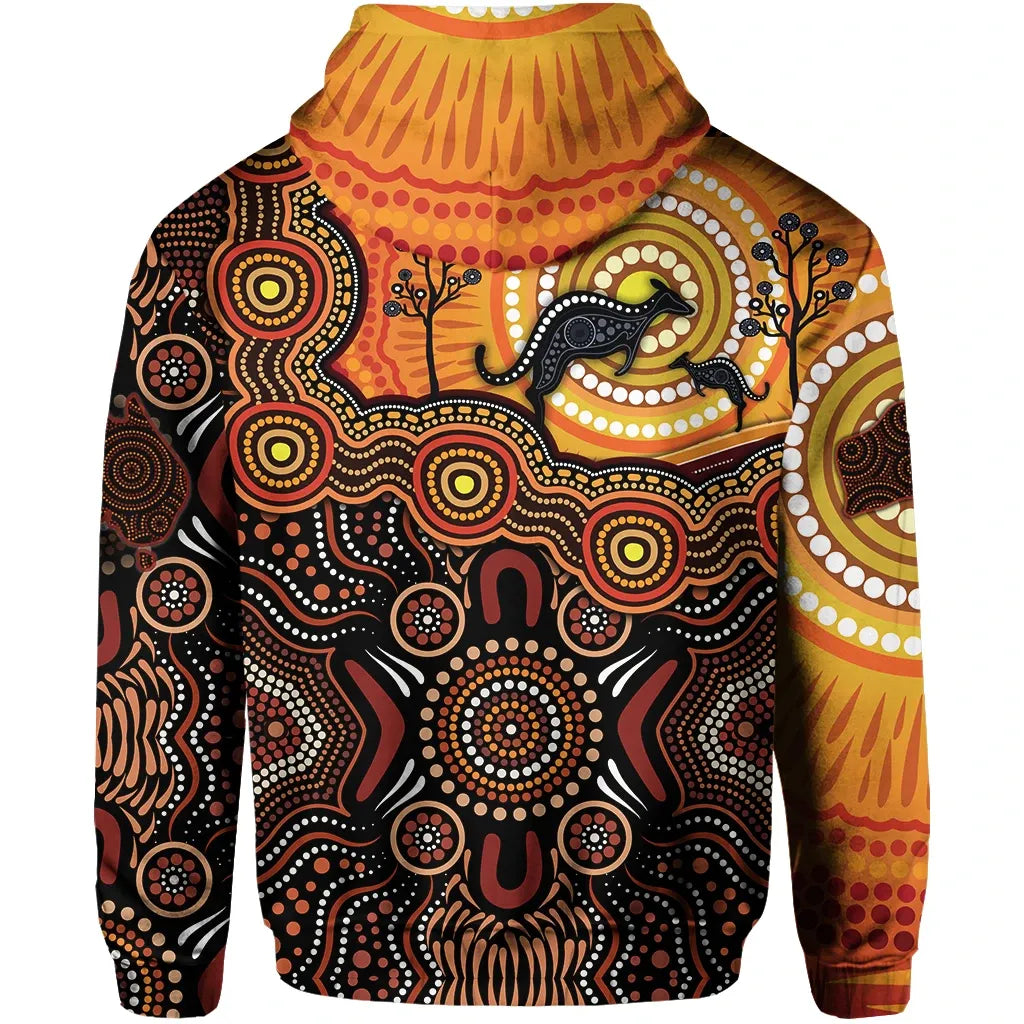Australia Aboriginal Zip Up Hoodie, Kangaroo Map Dot Painting