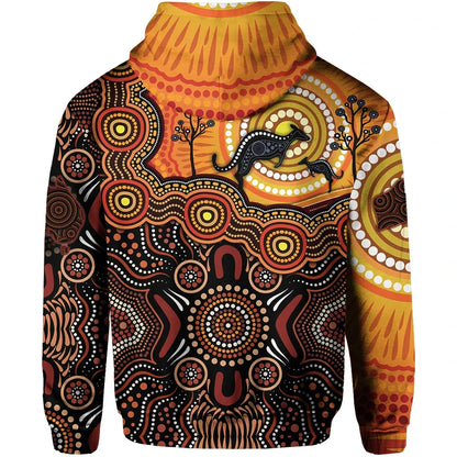 Australia Aboriginal Zip Up Hoodie, Kangaroo Map Dot Painting