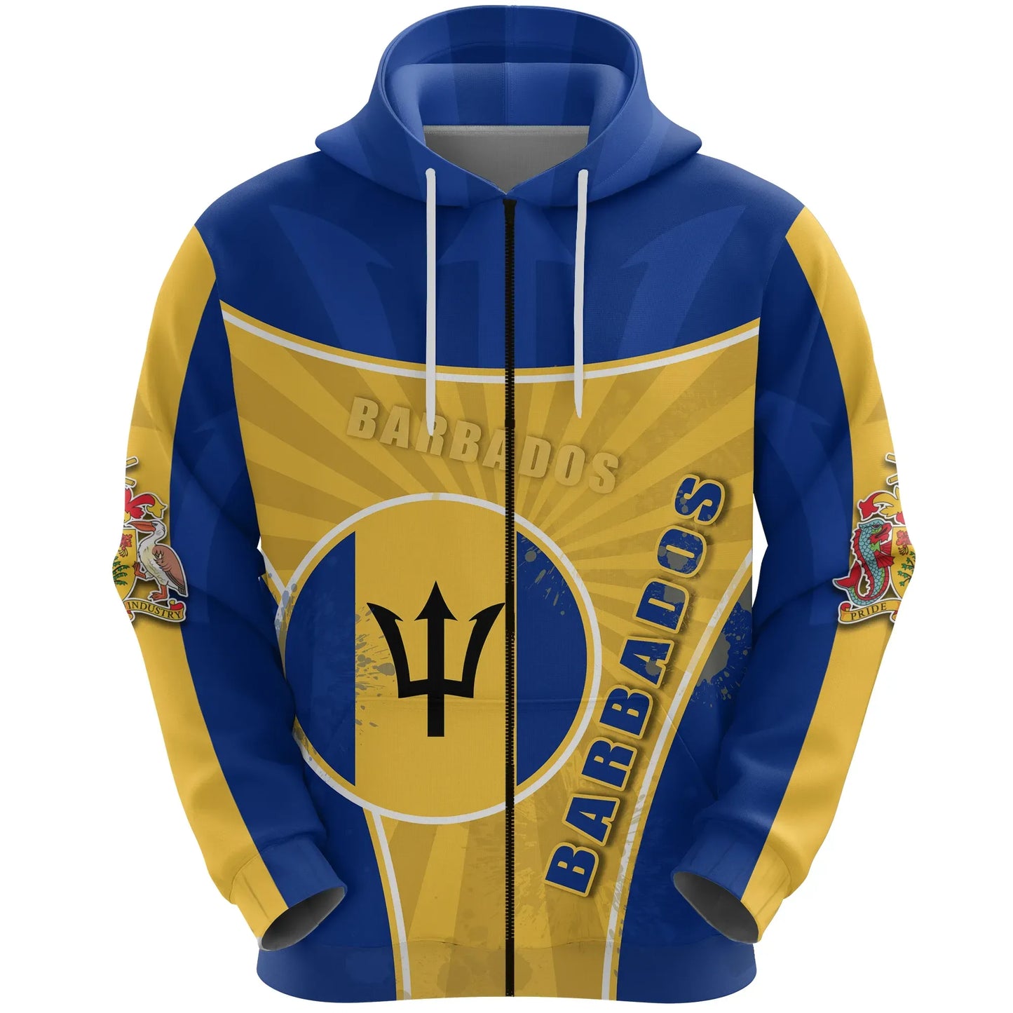 Barbados Zip Hoodie Circle Stripes Flag Proud Version