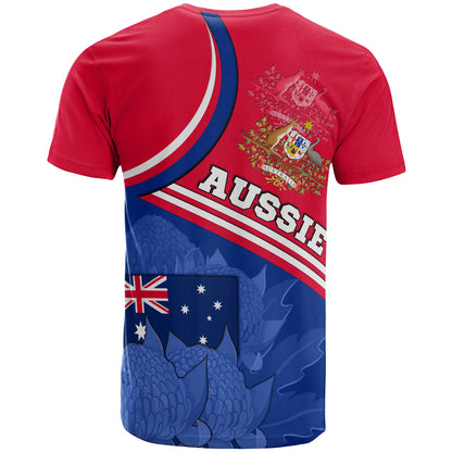 Australia T Shirt Aus Flag And Coat Of Arms Shirt Waratah Flowers 18