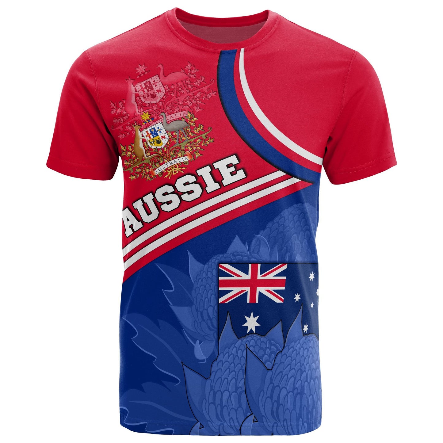 Australia T Shirt Aus Flag And Coat Of Arms Shirt Waratah Flowers 18