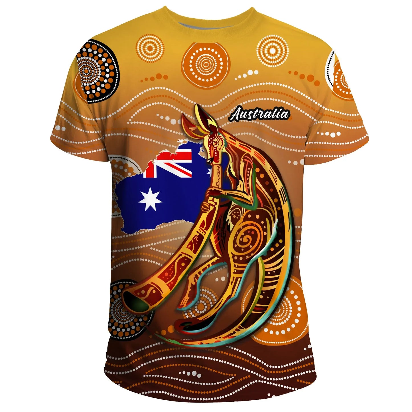 Australia T Shirt Map Kangaroo Aboriginal