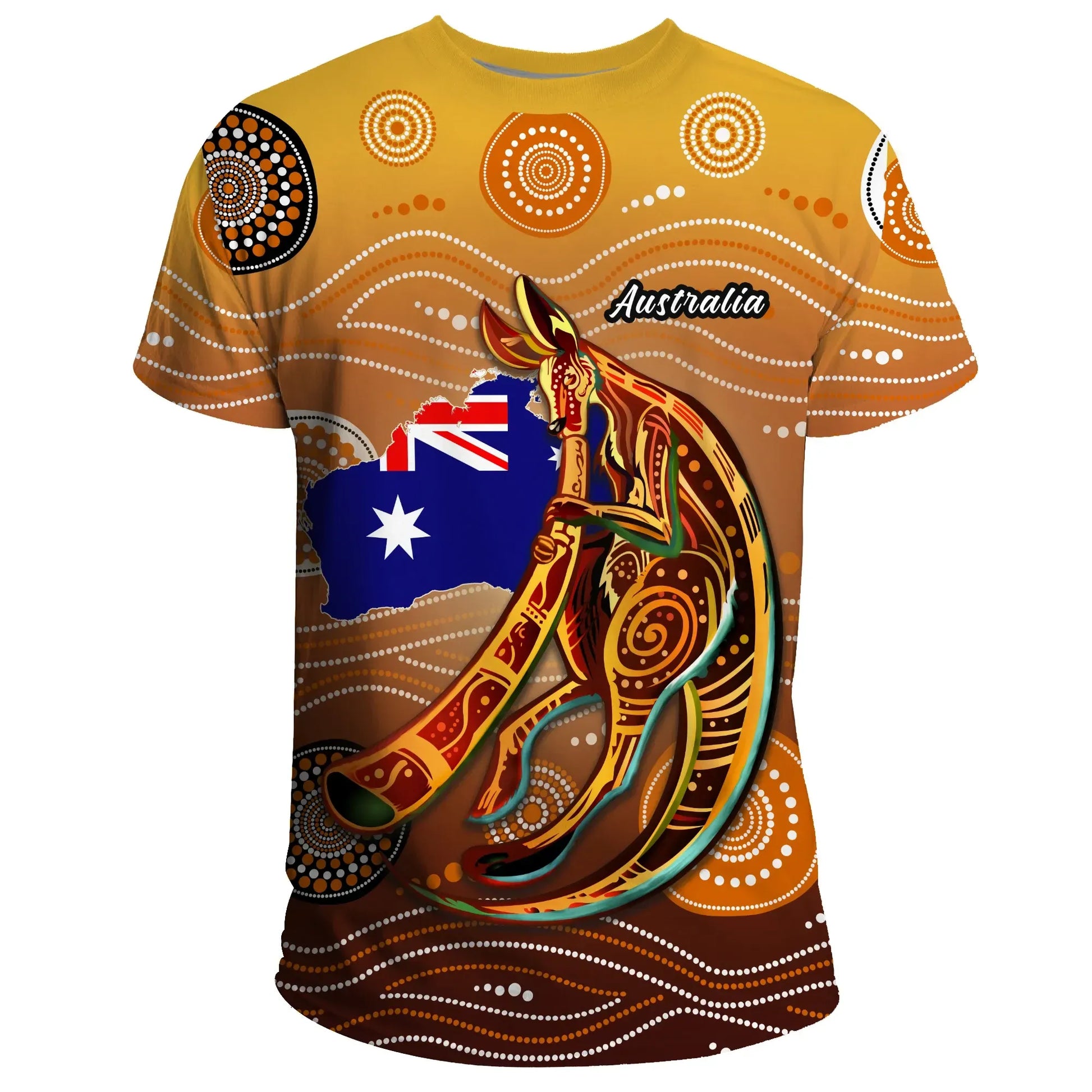Australia T Shirt Map Kangaroo Aboriginal