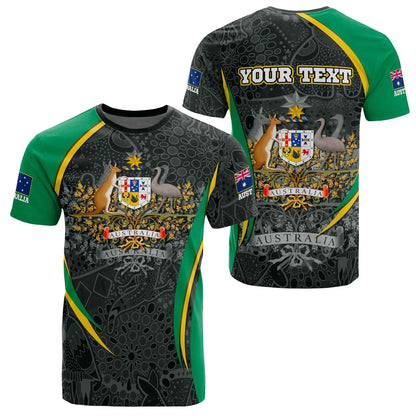 Custom Text Australia T Shirt, Australian Coat Of Arms Aussie Spirit Green