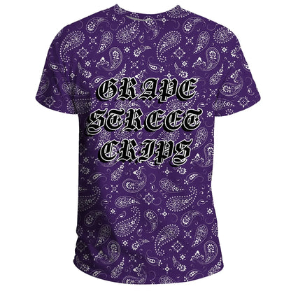 Grape Street Crips Gang T-Shirt - Purple Bandana Pattern Unisex Shirt