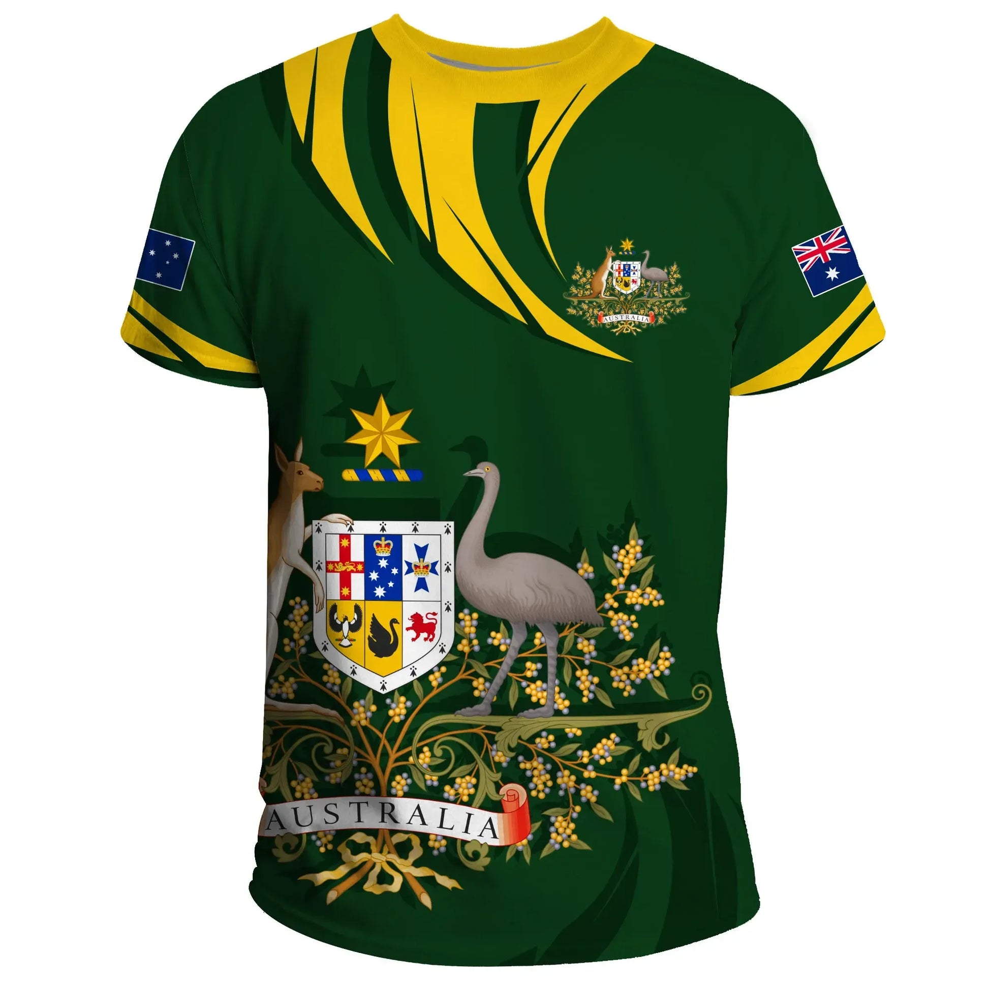 Australia T Shirt, Australia Coat Of Arms Green