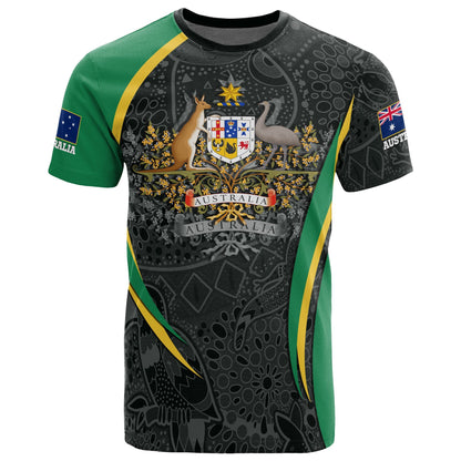Australia Aboriginal T Shirt, Australian Coat Of Arms Aussie Spirit Green