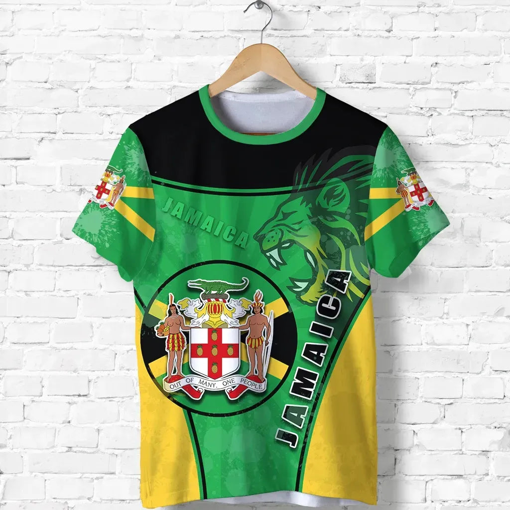 Jamaica Lion T Shirt Circle Stripes Flag Version