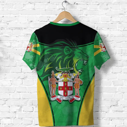 Jamaica Lion T Shirt Circle Stripes Flag Version