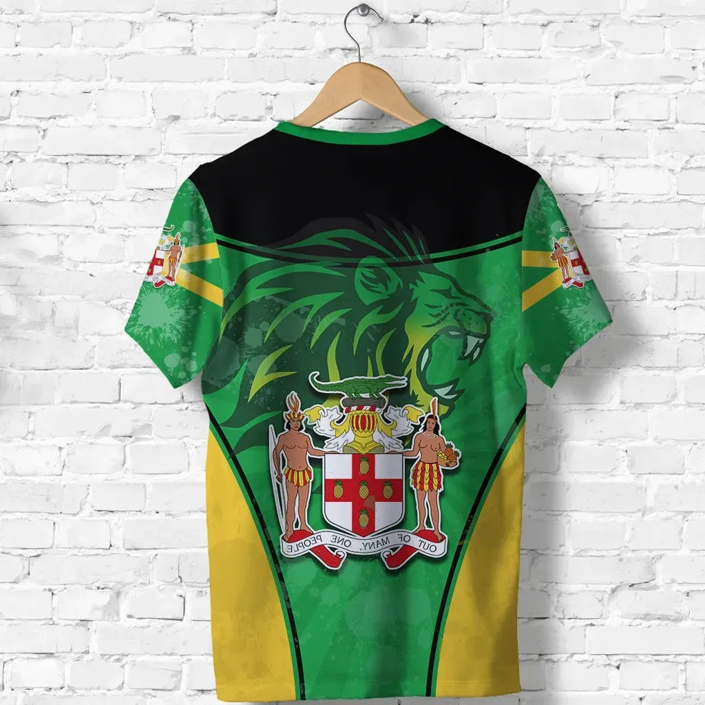 Jamaica Lion T Shirt Circle Stripes Flag Version