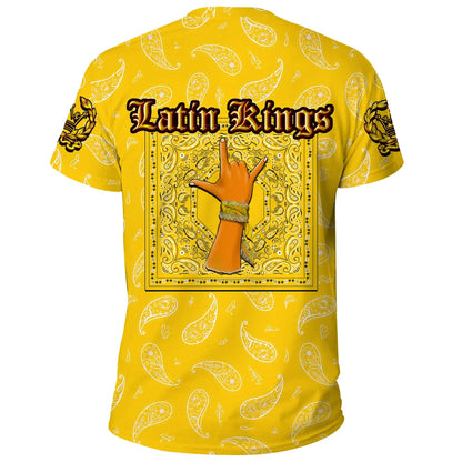 Latin Kings Gang T-Shirt - Yellow Bandana Pattern Unisex Printed Shirt