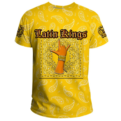 Latin Kings Gang T-Shirt - Yellow Bandana Pattern Unisex Printed Shirt