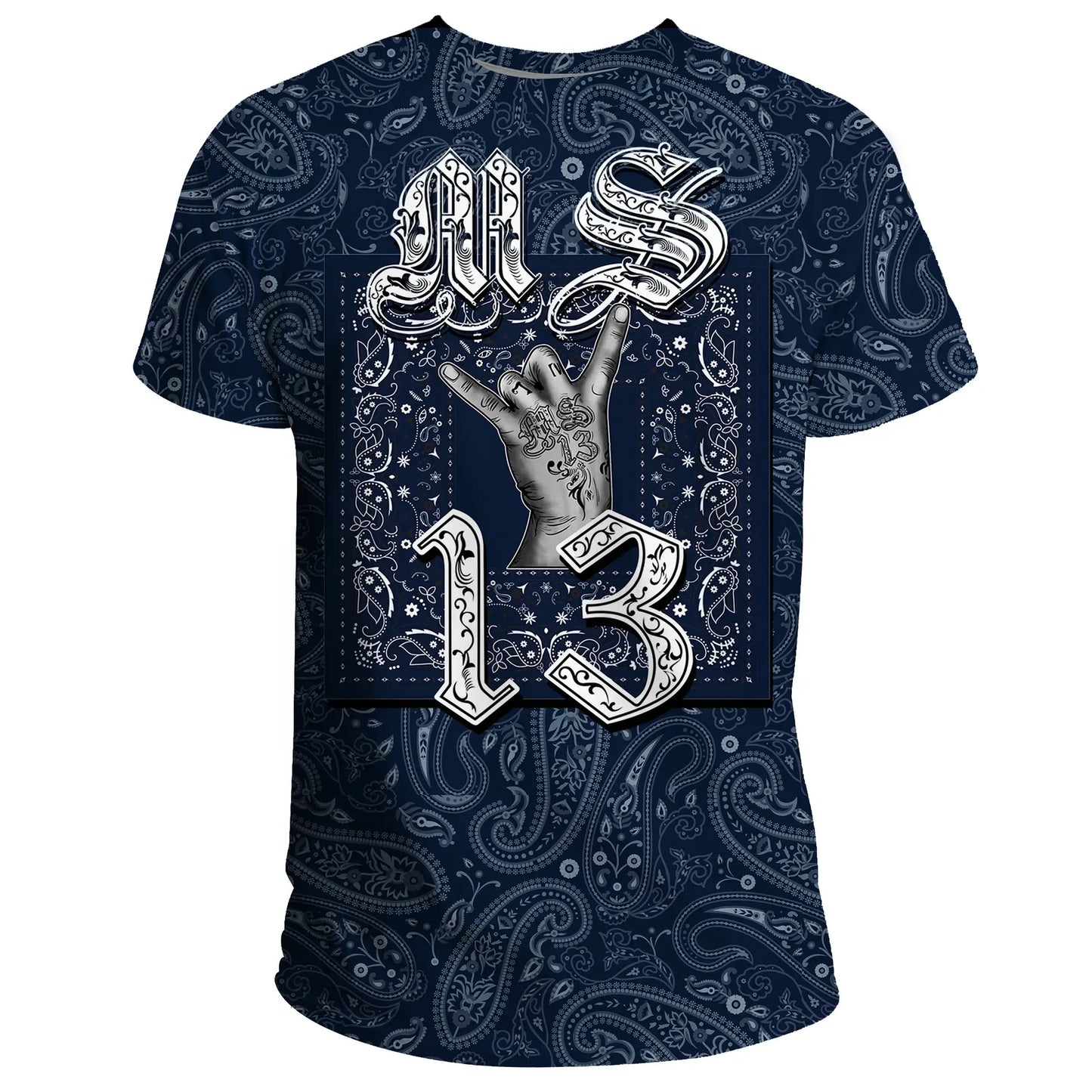 MS-13 Gang T-Shirt - Blue Bandana Pattern Unisex Printed Shirt
