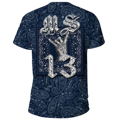 MS-13 Gang T-Shirt - Blue Bandana Pattern Unisex Printed Shirt