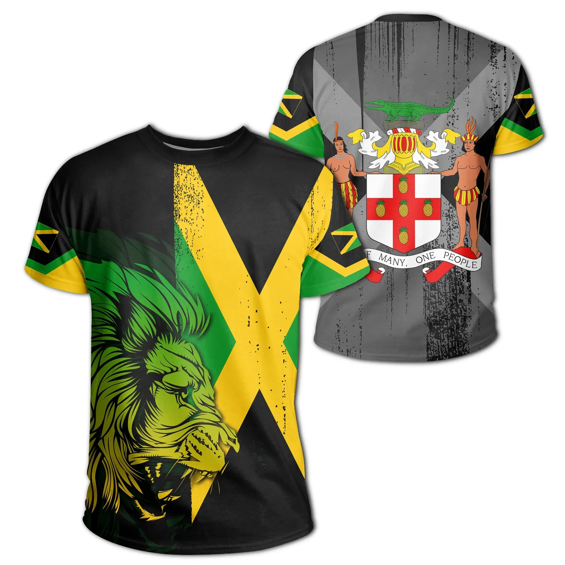 Jamaica Lion Flag And Coat Of Arm T Shirt