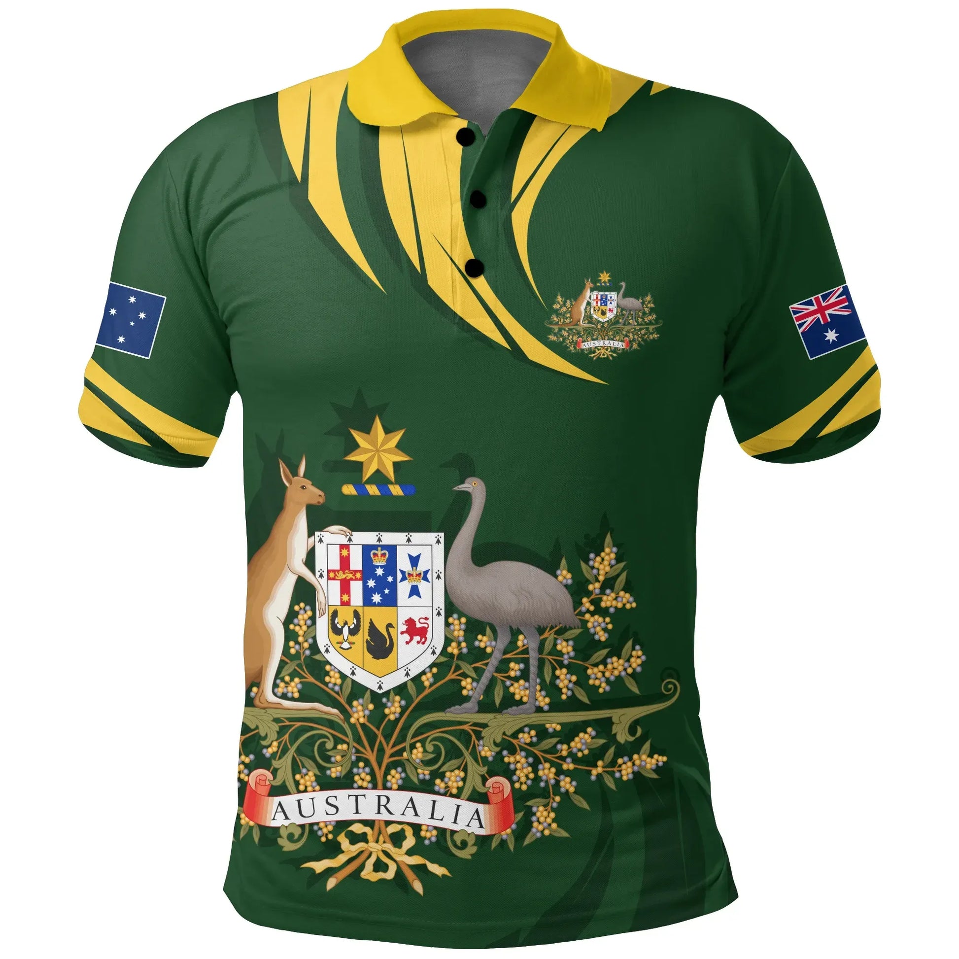 Australia Polo Shirt, Australia Coat Of Arms Green
