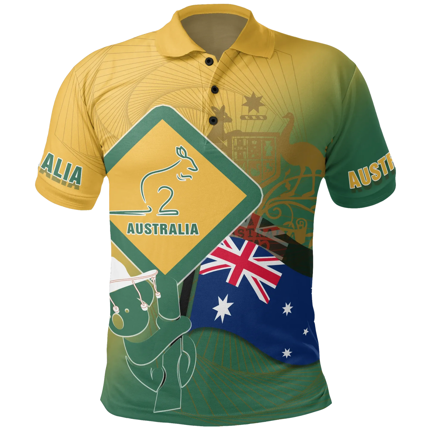 Polo Shirt Aus Flag and Coat Of Arms Shirt Kangaroo and Koala Sign Unisex