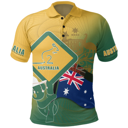 Polo Shirt Aus Flag and Coat Of Arms Shirt Kangaroo and Koala Sign Unisex