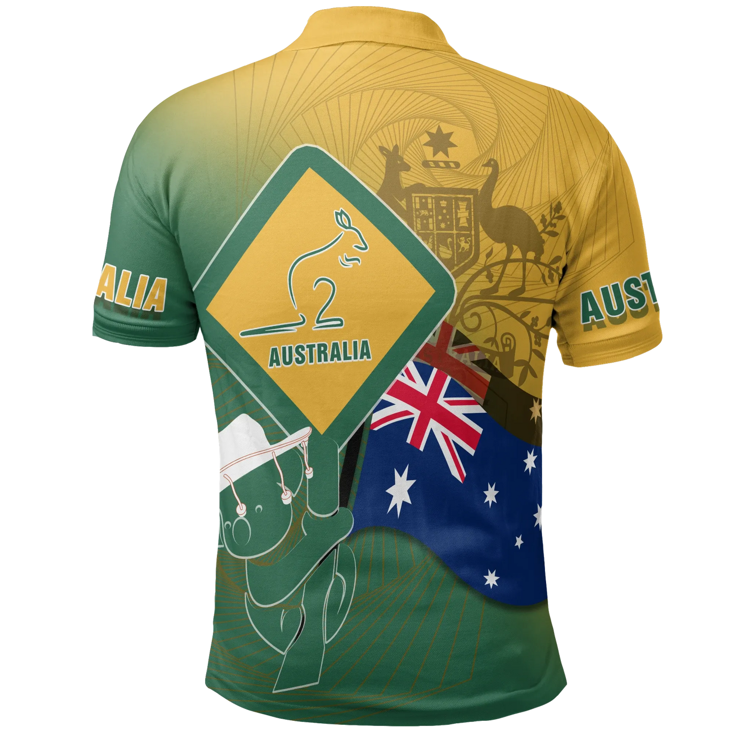 Polo Shirt Aus Flag and Coat Of Arms Shirt Kangaroo and Koala Sign Unisex