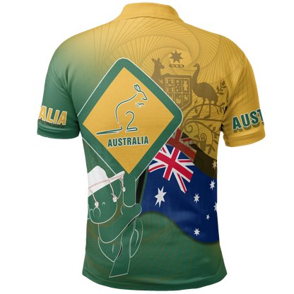 Polo Shirt Aus Flag and Coat Of Arms Shirt Kangaroo and Koala Sign Unisex