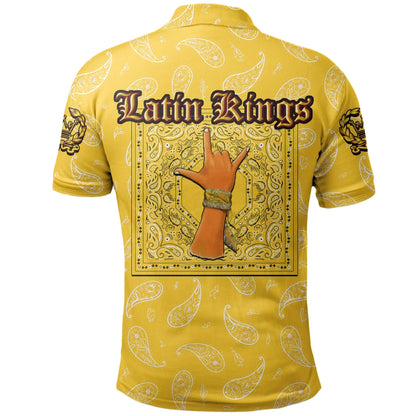 Latin Kings Gang Polo Shirt - Yellow Bandana Pattern Printed Shirt