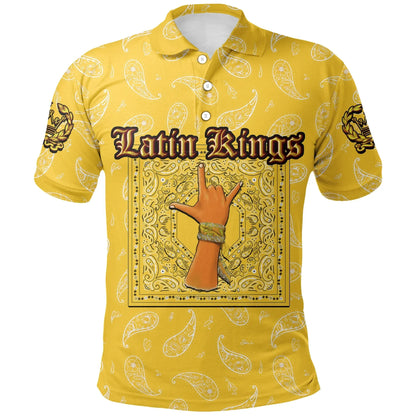 Latin Kings Gang Polo Shirt - Yellow Bandana Pattern Printed Shirt