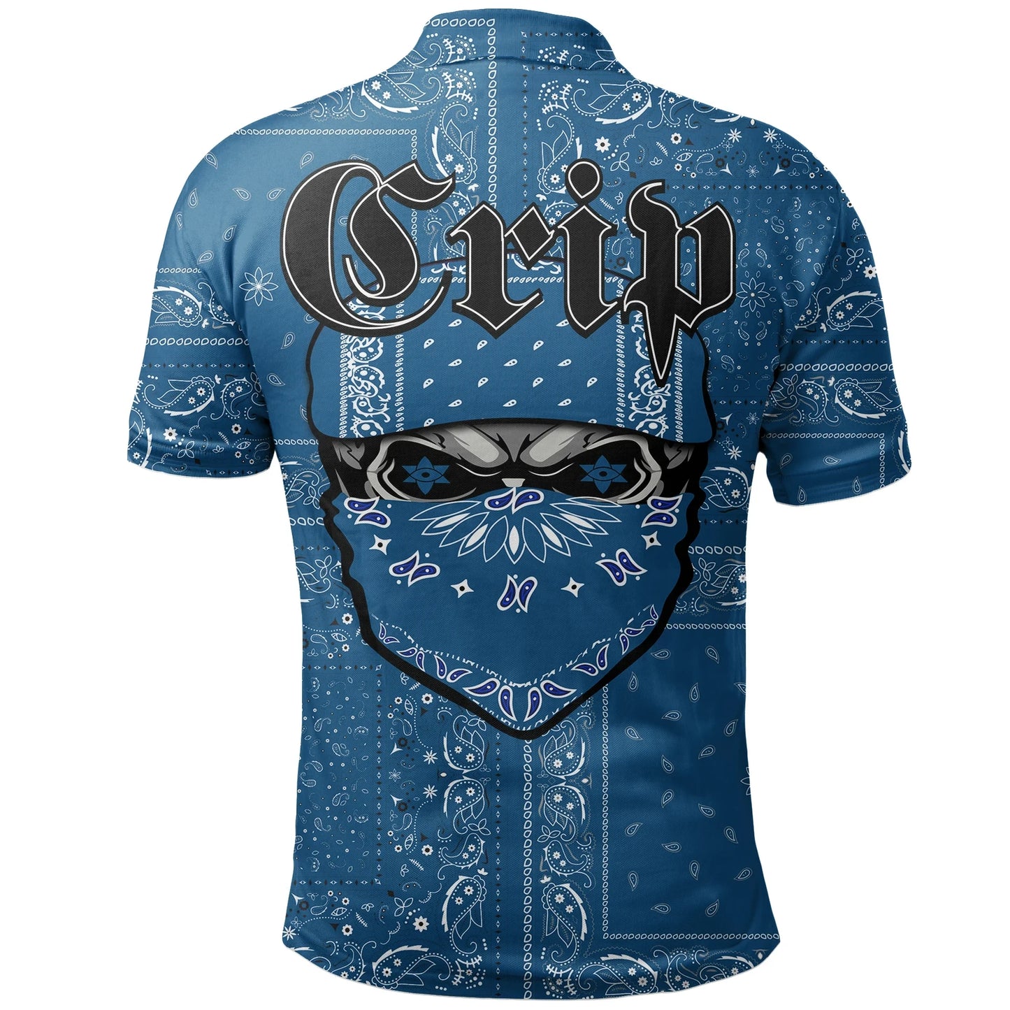 Crips Gang Polo Shirt Special Skull Crips Gang Paisley Blue Pattern Printed Shirt