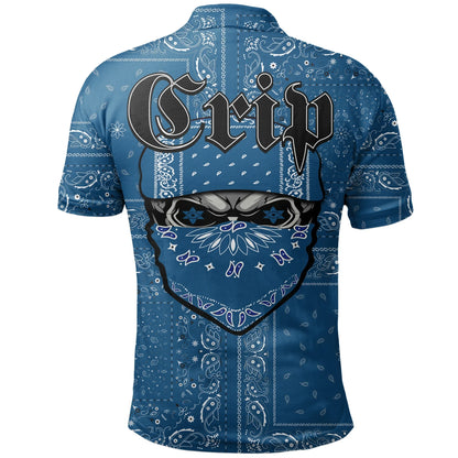 Crips Gang Polo Shirt Special Skull Crips Gang Paisley Blue Pattern Printed Shirt