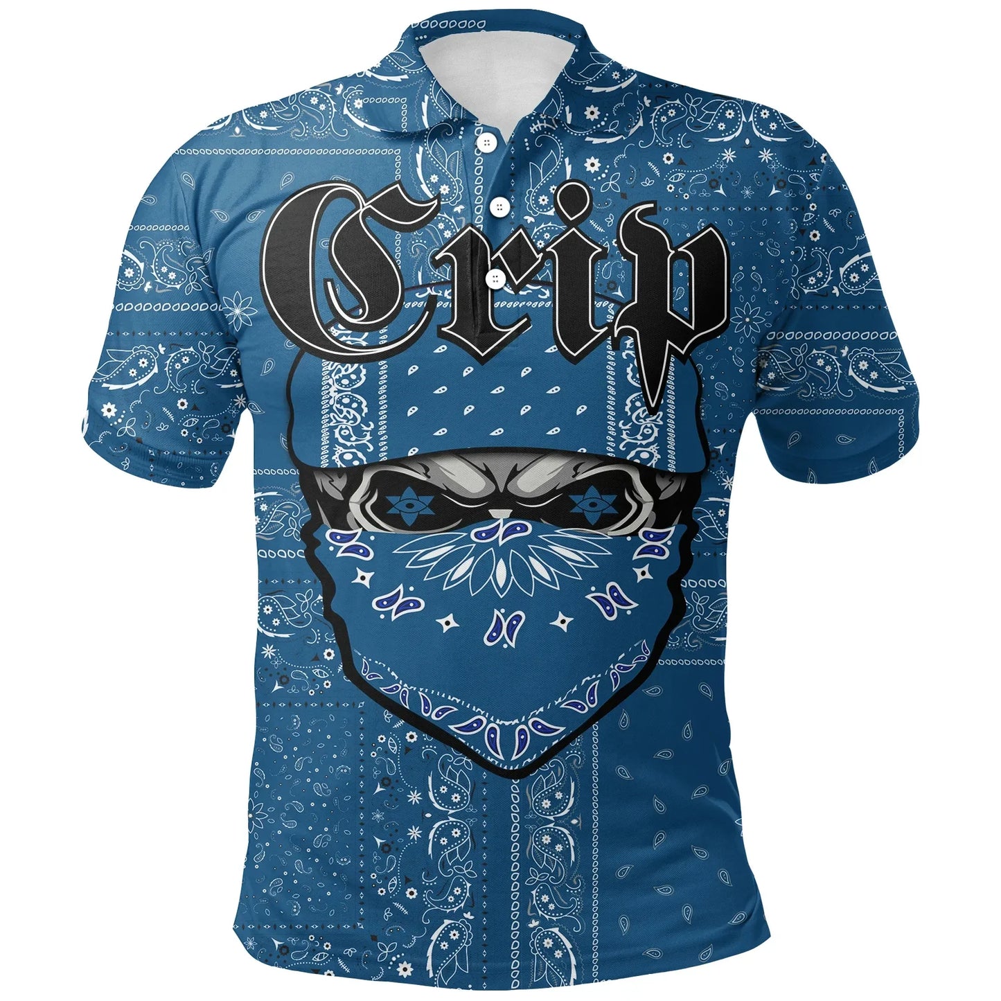 Crips Gang Polo Shirt Special Skull Crips Gang Paisley Blue Pattern Printed Shirt