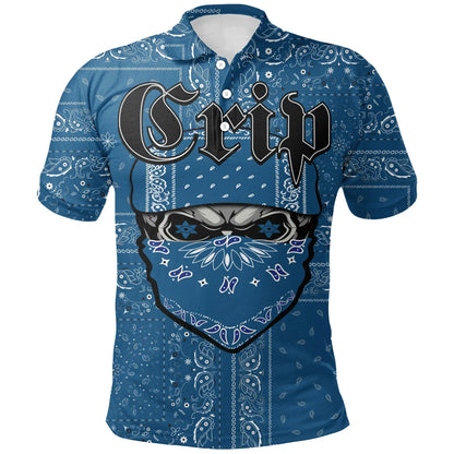 Crips Gang Polo Shirt Special Skull Crips Gang Paisley Blue Pattern Printed Shirt
