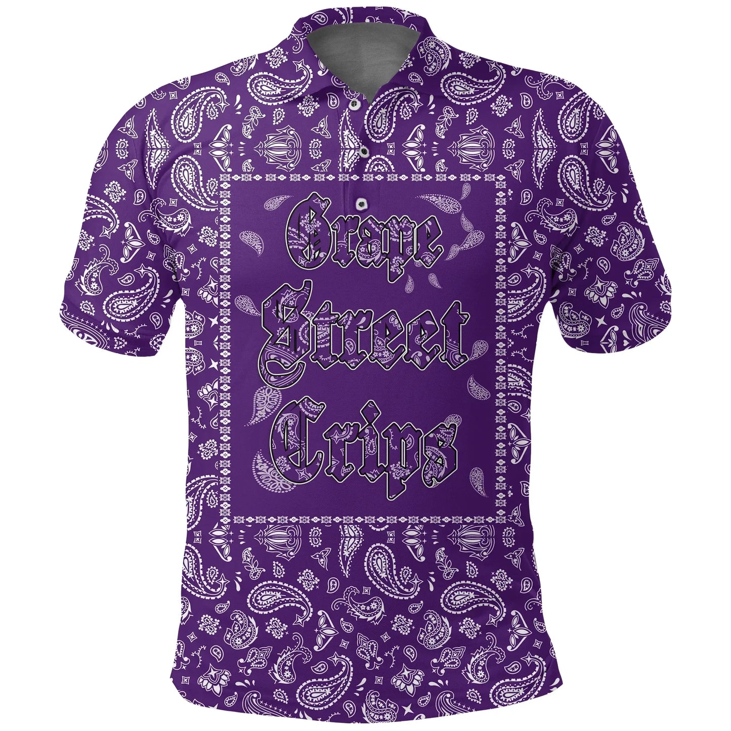 Grape Street Crips Polo Shirt - Purple Bandana Printed Shirt