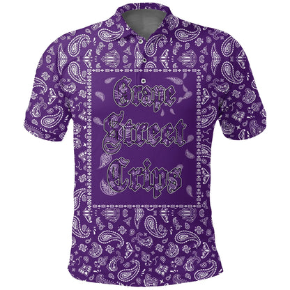 Grape Street Crips Polo Shirt - Purple Bandana Printed Shirt