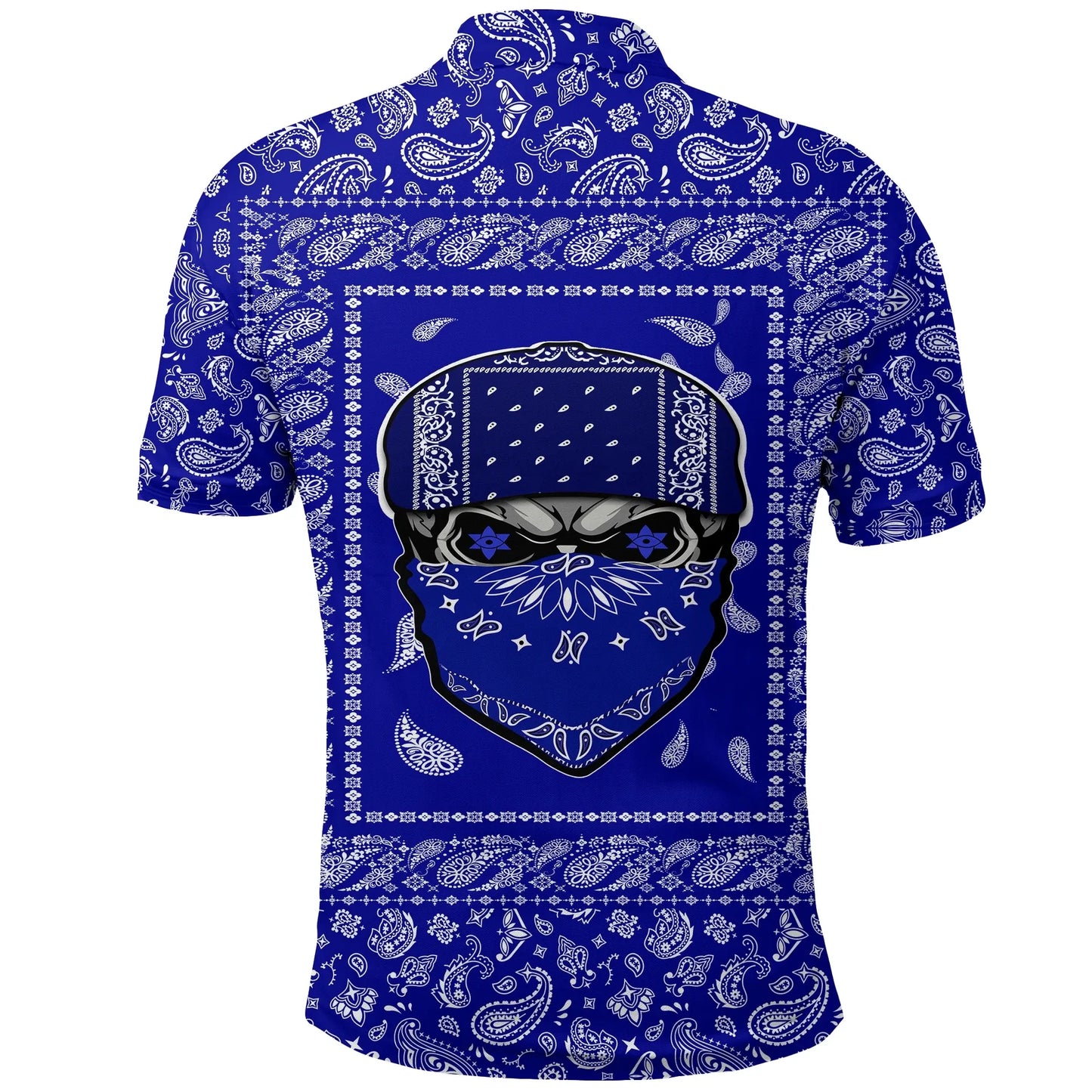 Crips Gang Skull Polo Shirt Blue Bandana Pattern Printed Shirt