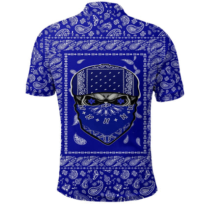 Crips Gang Skull Polo Shirt Blue Bandana Pattern Printed Shirt