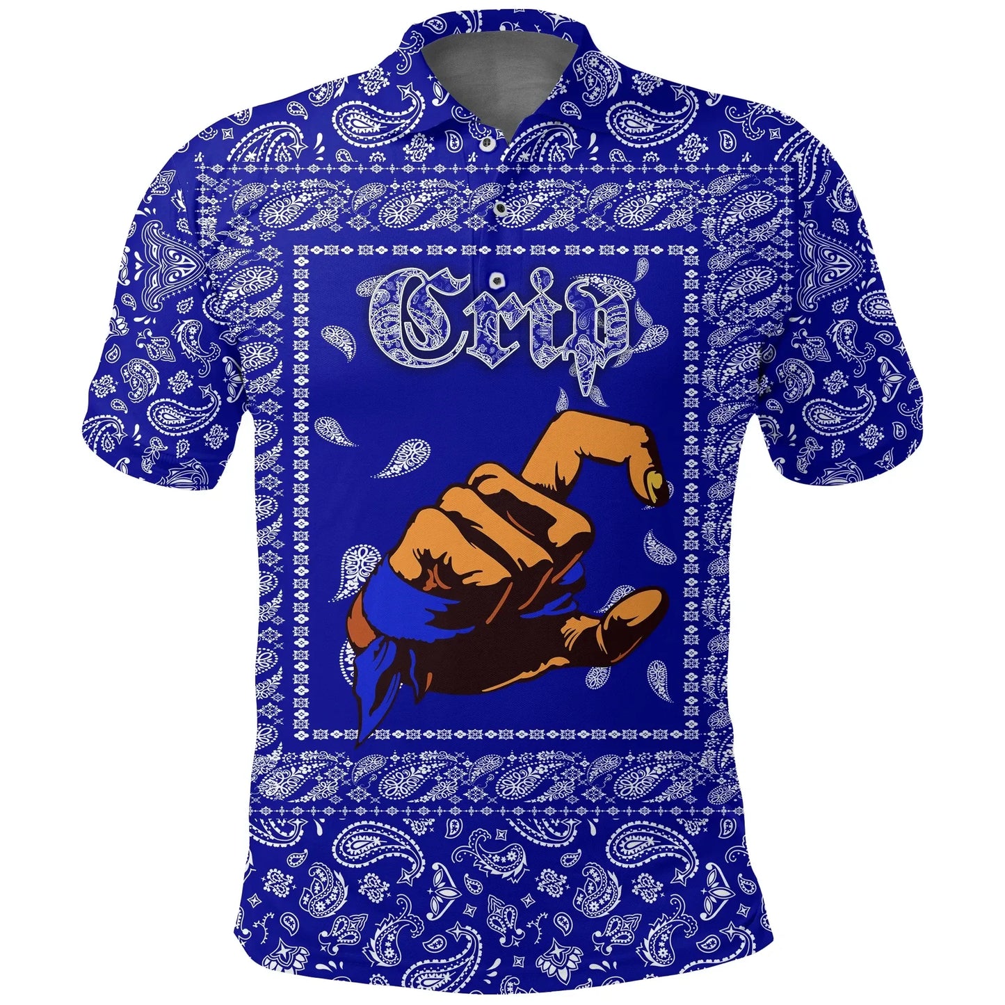 Crips Gang Skull Polo Shirt Blue Bandana Pattern Printed Shirt