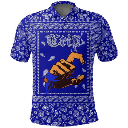 Crips Gang Skull Polo Shirt Blue Bandana Pattern Printed Shirt