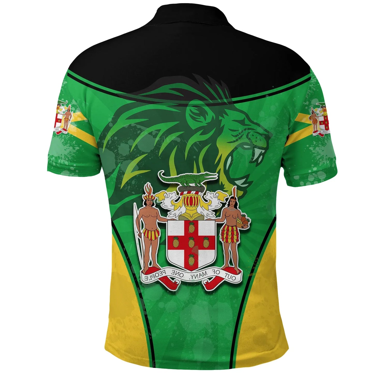 Jamaica Lion Polo Shirt Circle Stripes Flag Version