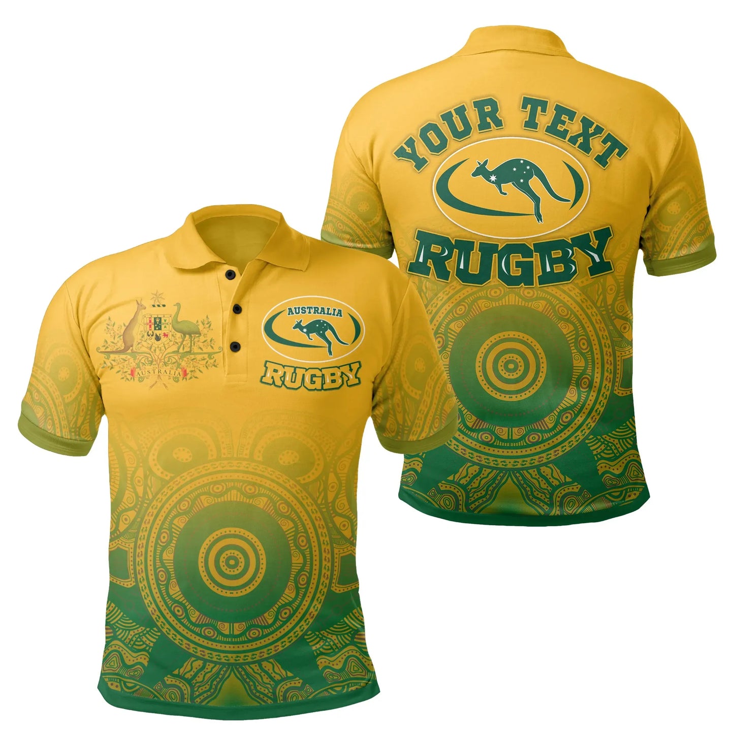 Custom Australia Aboriginal Polo Shirt, Australia Rugby and Coat Of Arms